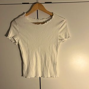 All white lettuce Trim ribbed knit Tee